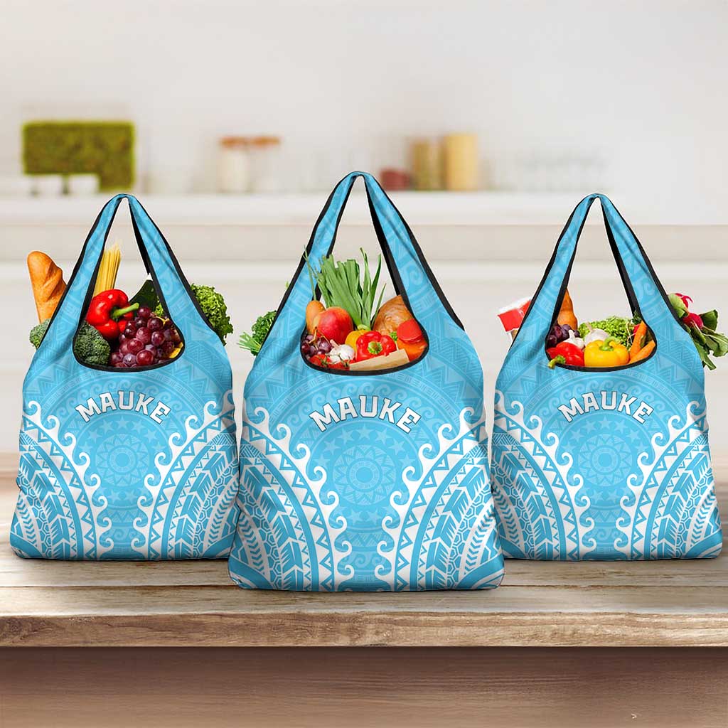 Cook Islands Mauke Grocery Bag Polynesian Tribal Tattoo LT05 3-pack One Size Baby Blue - Polynesian Pride