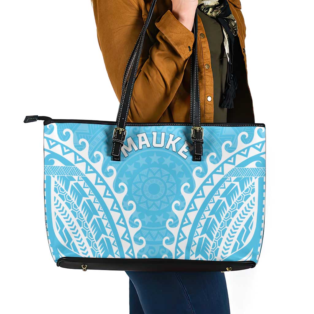 Cook Islands Mauke Leather Tote Bag Polynesian Tribal Tattoo LT05 - Polynesian Pride