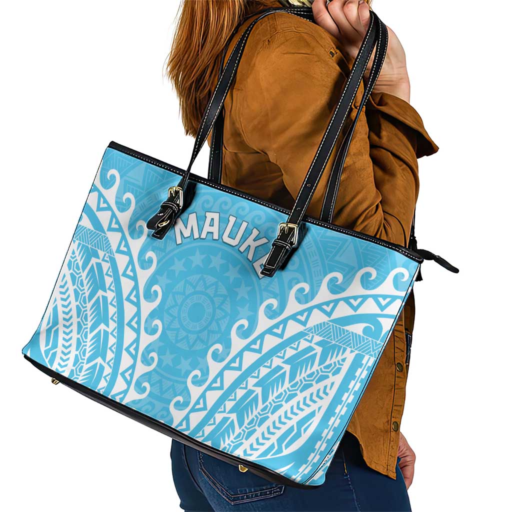 Cook Islands Mauke Leather Tote Bag Polynesian Tribal Tattoo LT05 - Polynesian Pride
