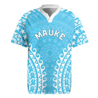 Custom Cook Islands Mauke Rugby Jersey Polynesian Tribal Tattoo LT05 Baby Blue - Polynesian Pride