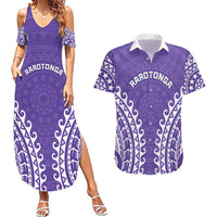 Custom Cook Islands Rarotonga Couples Matching Summer Maxi Dress and Hawaiian Shirt Polynesian Tribal Tattoo