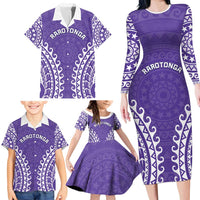Custom Cook Islands Rarotonga Family Matching Long Sleeve Bodycon Dress and Hawaiian Shirt Polynesian Tribal Tattoo
