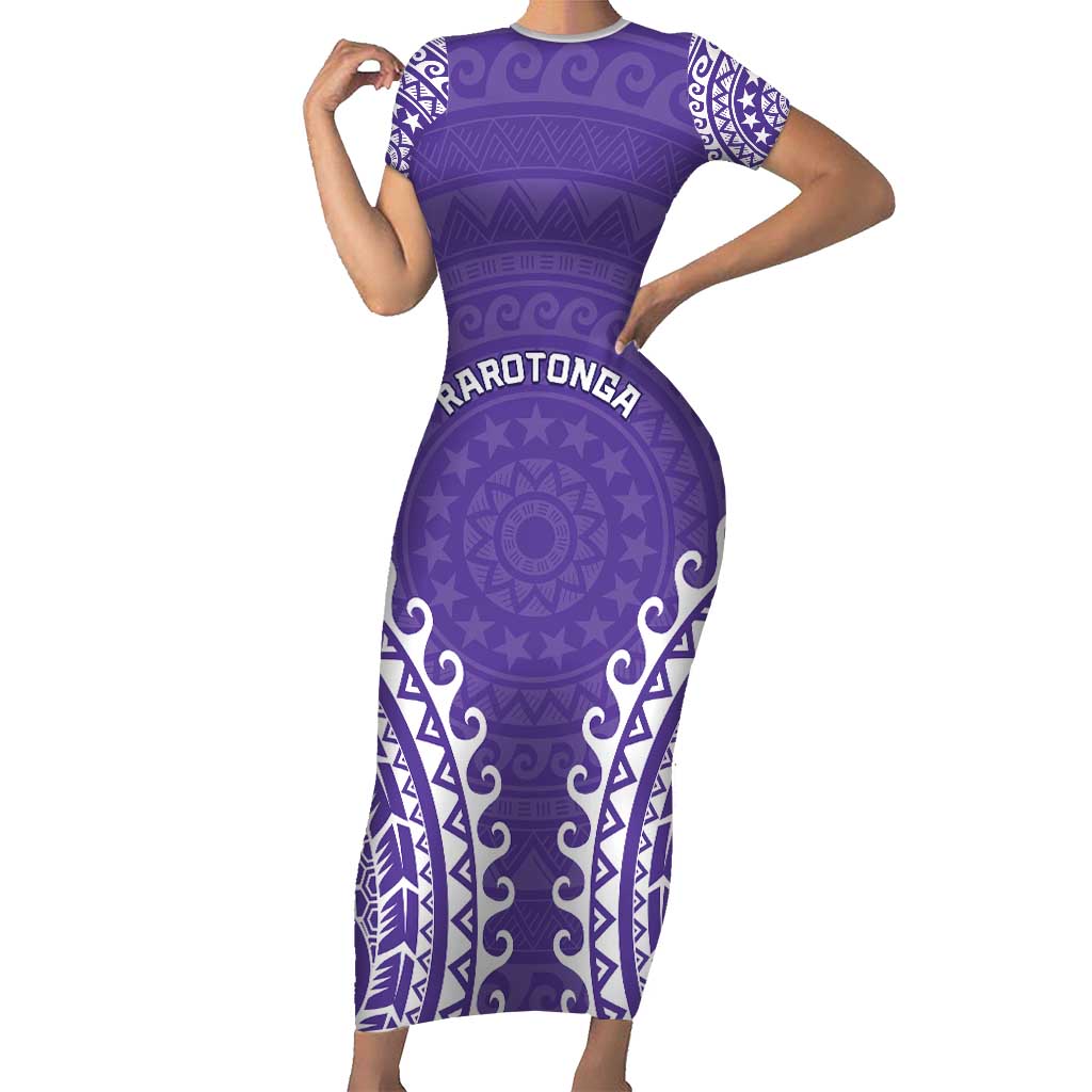 Custom Cook Islands Rarotonga Family Matching Short Sleeve Bodycon Dress and Hawaiian Shirt Polynesian Tribal Tattoo
