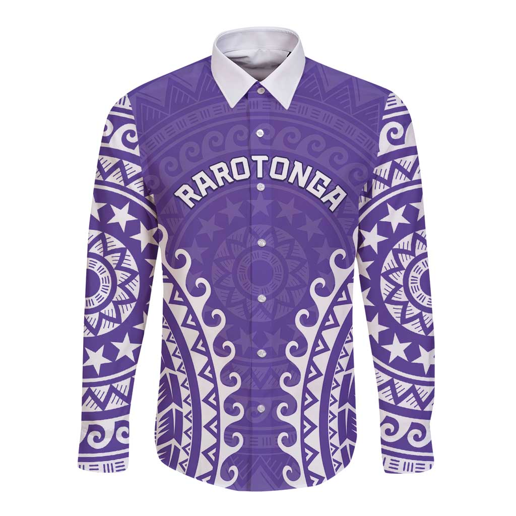 Custom Cook Islands Rarotonga Long Sleeve Button Shirt Polynesian Tribal Tattoo