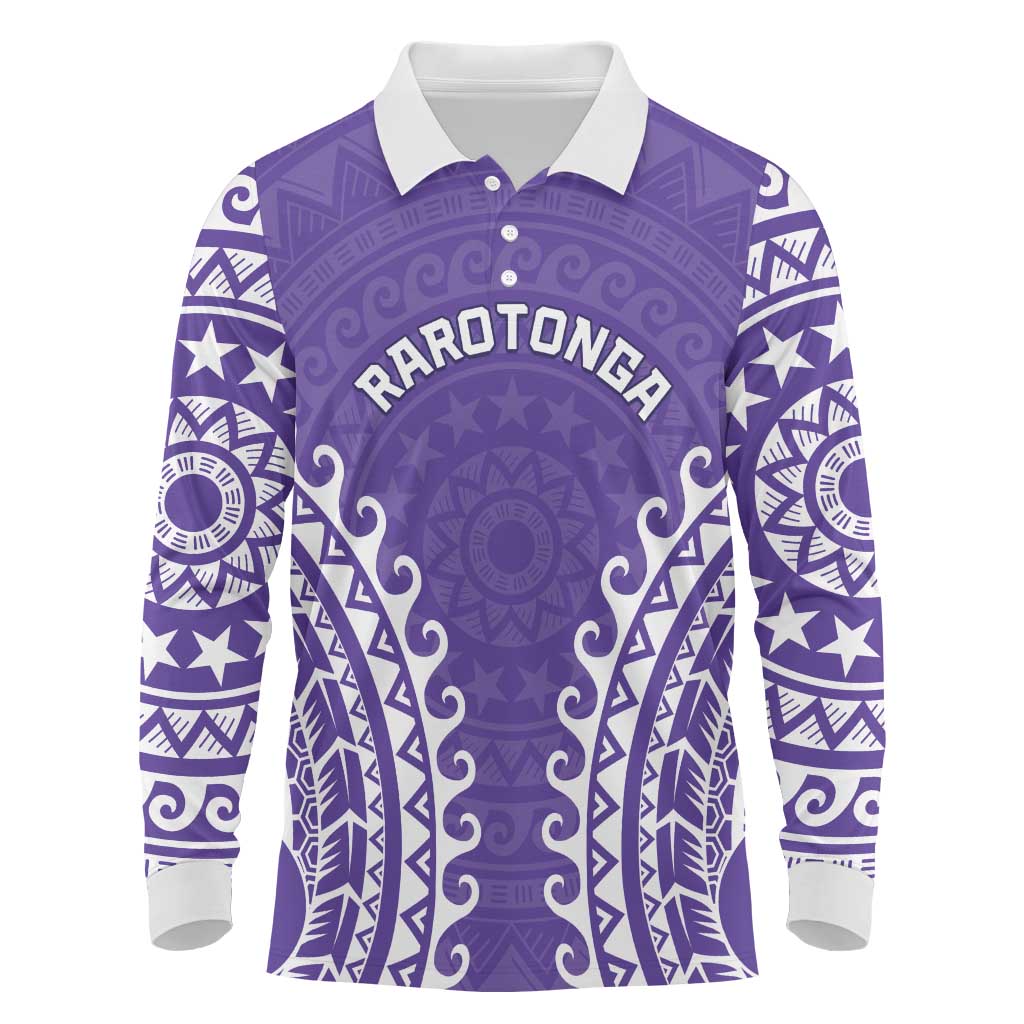 Custom Cook Islands Rarotonga Long Sleeve Polo Shirt Polynesian Tribal Tattoo
