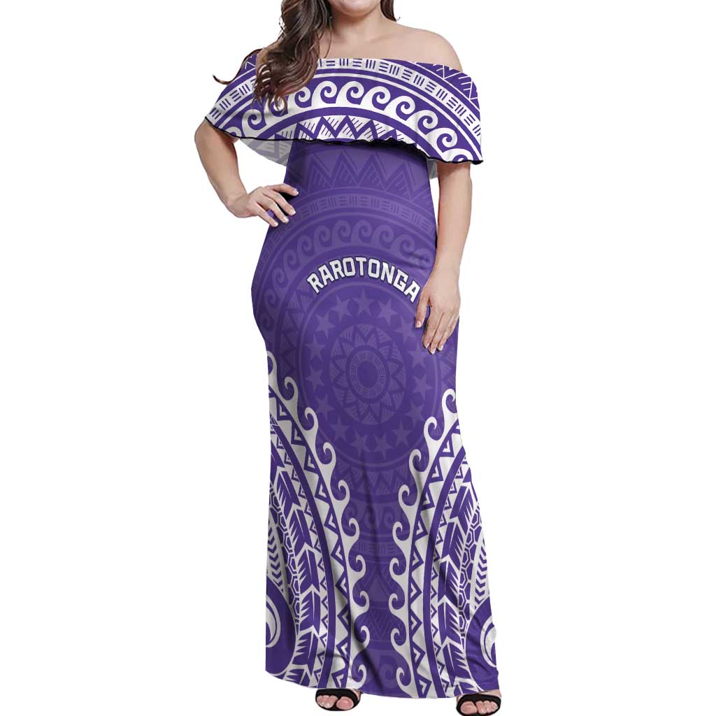 Custom Cook Islands Rarotonga Off Shoulder Maxi Dress Polynesian Tribal Tattoo LT05 Women Purple - Polynesian Pride