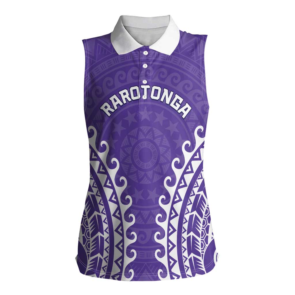 Custom Cook Islands Rarotonga Women Sleeveless Polo Shirt Polynesian Tribal Tattoo