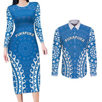 Custom Cook Islands Pukapuka Couples Matching Long Sleeve Bodycon Dress and Long Sleeve Button Shirt Polynesian Tribal Tattoo