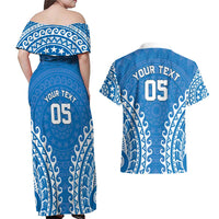 Custom Cook Islands Pukapuka Couples Matching Off Shoulder Maxi Dress and Hawaiian Shirt Polynesian Tribal Tattoo