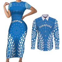 Custom Cook Islands Pukapuka Couples Matching Short Sleeve Bodycon Dress and Long Sleeve Button Shirt Polynesian Tribal Tattoo