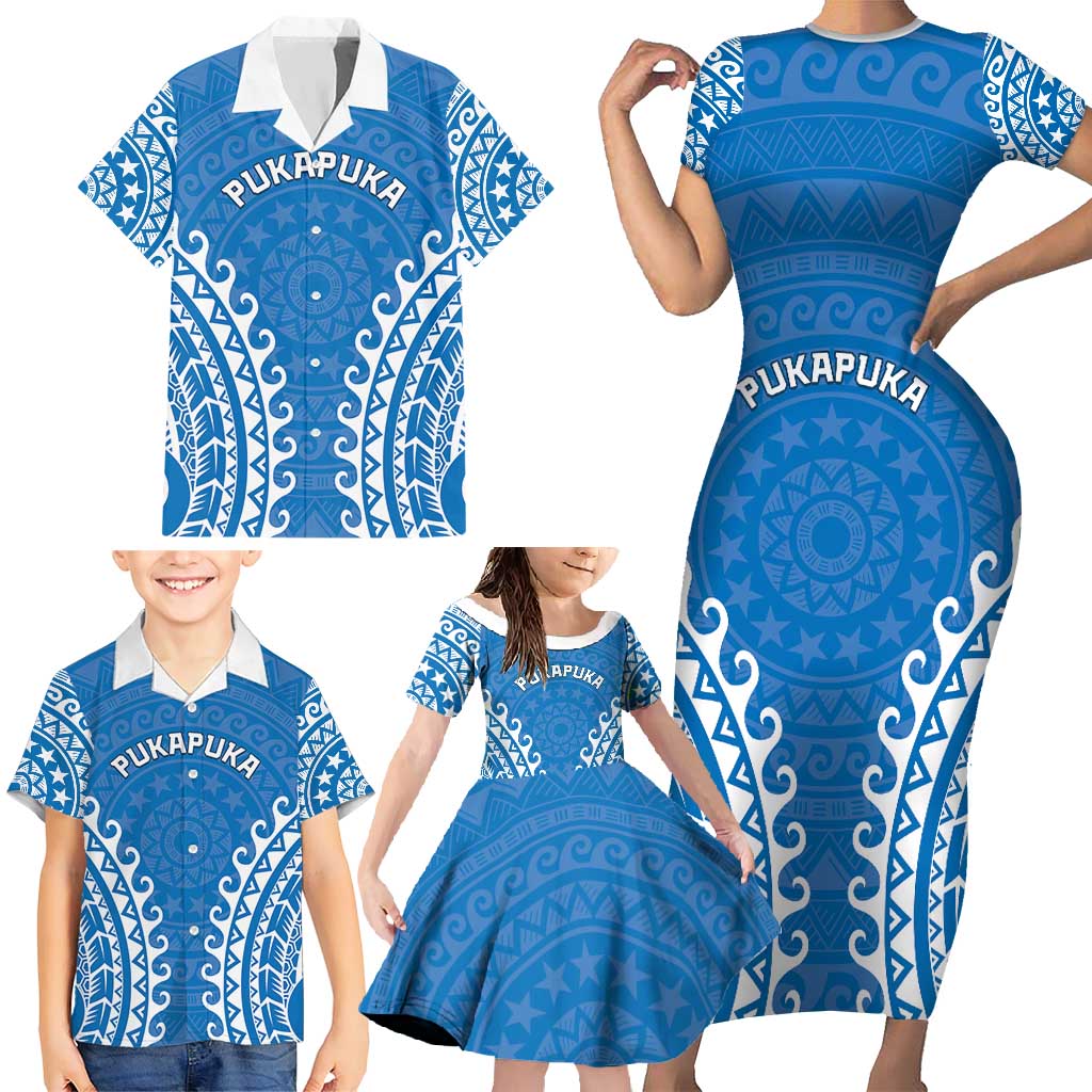 Custom Cook Islands Pukapuka Family Matching Short Sleeve Bodycon Dress and Hawaiian Shirt Polynesian Tribal Tattoo