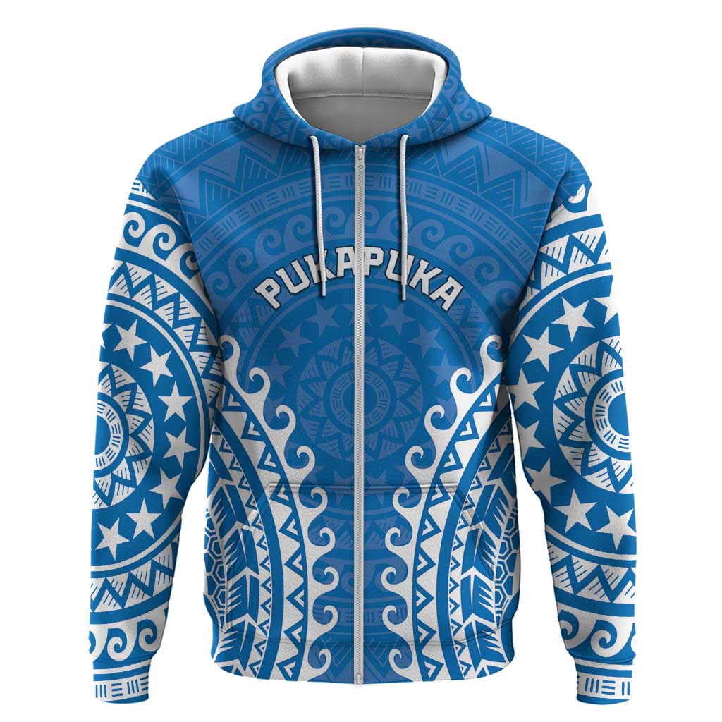 Custom Cook Islands Pukapuka Hoodie Polynesian Tribal Tattoo LT05 Zip Hoodie Blue - Polynesian Pride