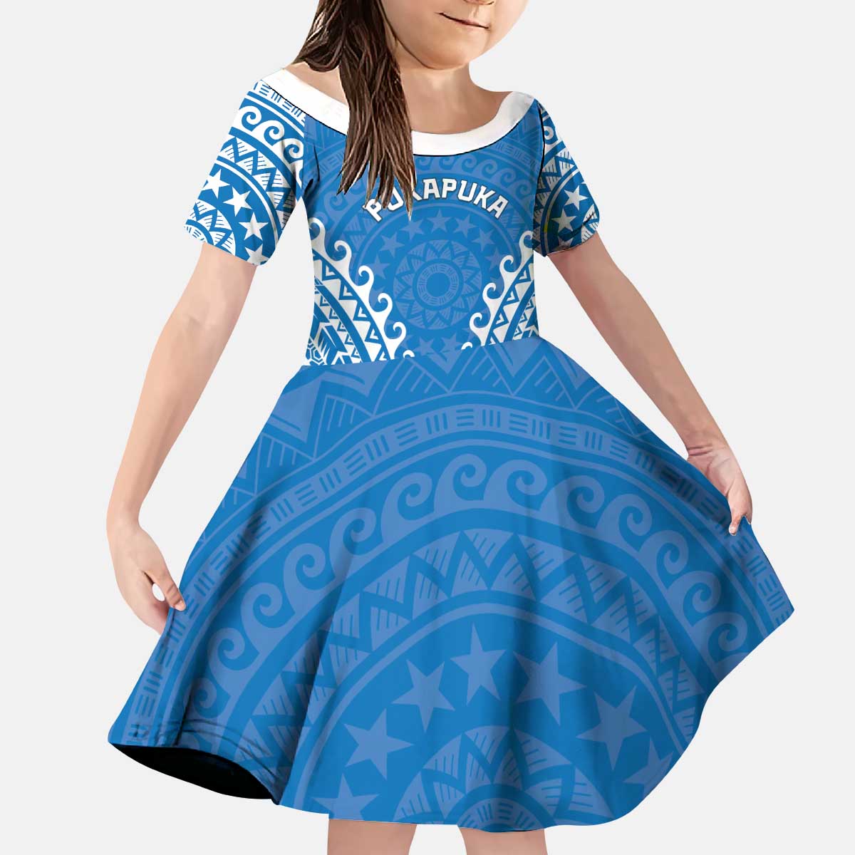 Custom Cook Islands Pukapuka Kid Short Sleeve Dress Polynesian Tribal Tattoo