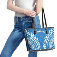 Custom Cook Islands Pukapuka Leather Tote Bag Polynesian Tribal Tattoo
