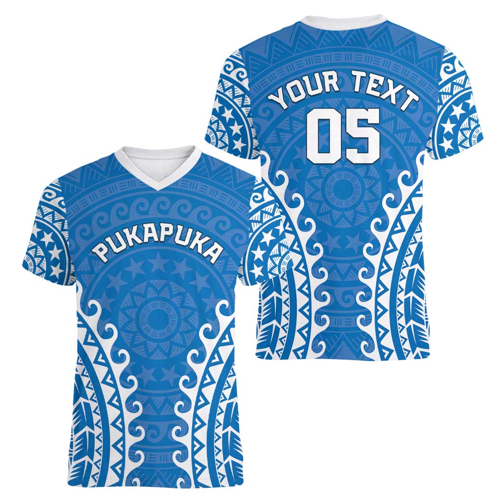 Custom Cook Islands Pukapuka Women V-Neck T-Shirt Polynesian Tribal Tattoo LT05 - Polynesian Pride