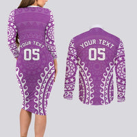Custom Cook Islands Mangaia Couples Matching Long Sleeve Bodycon Dress and Long Sleeve Button Shirt Polynesian Tribal Tattoo