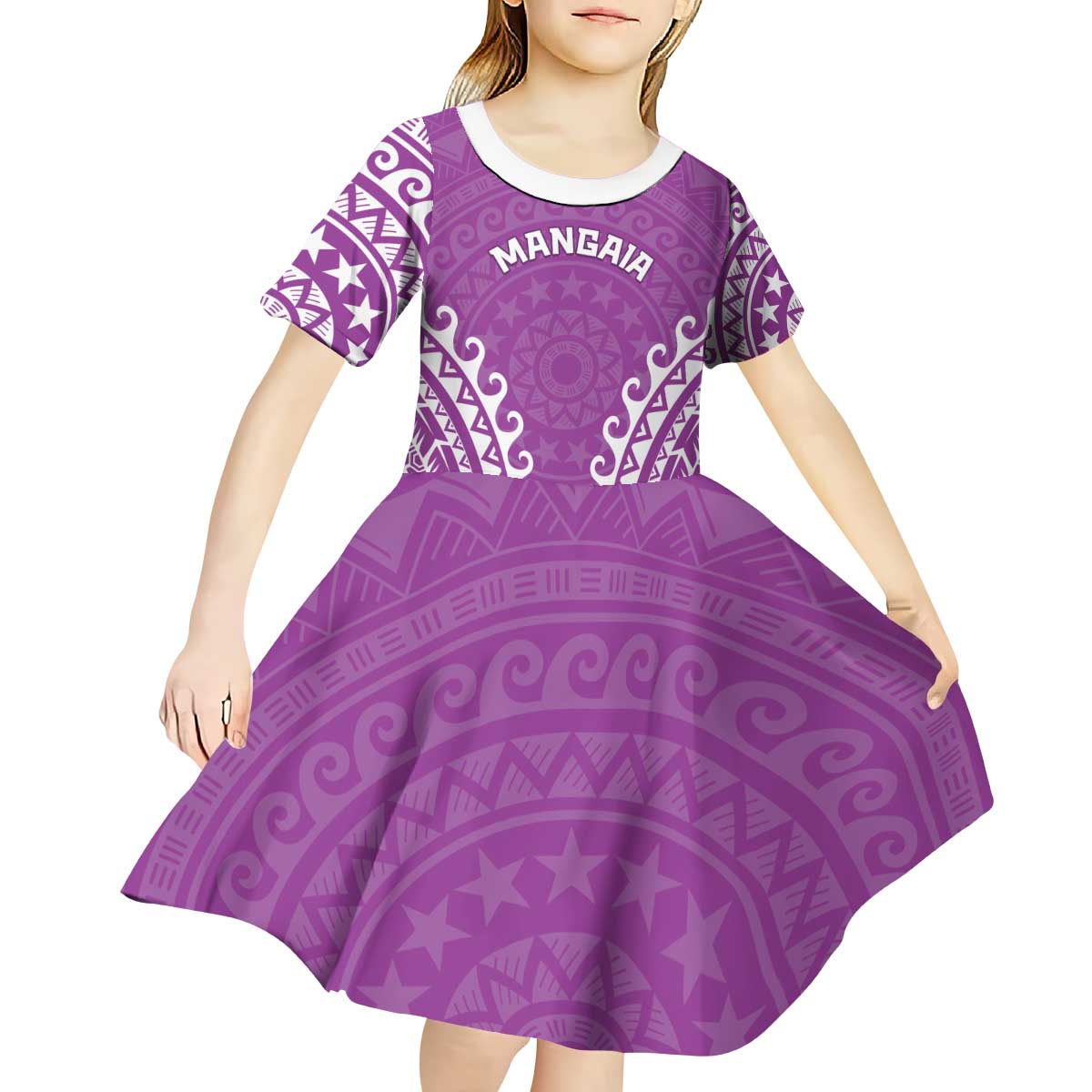 Custom Cook Islands Mangaia Kid Short Sleeve Dress Polynesian Tribal Tattoo
