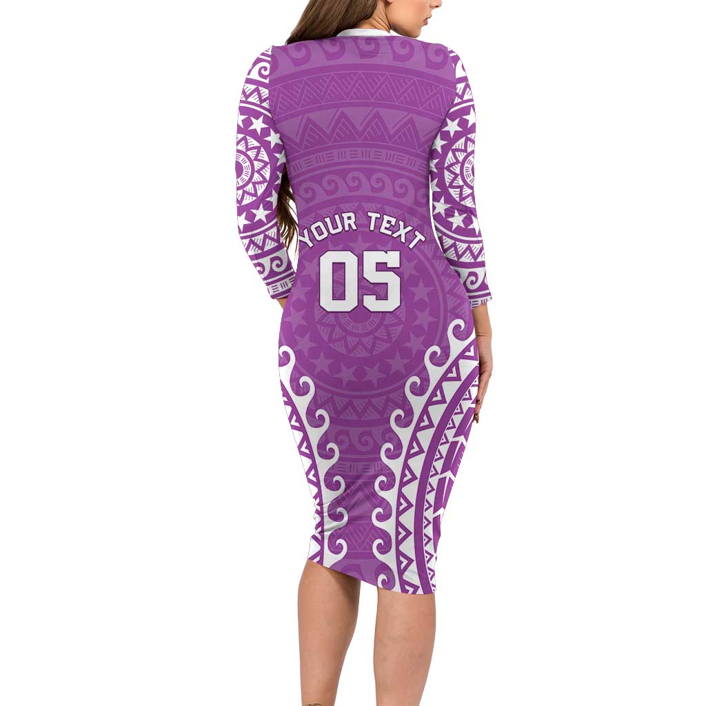 Custom Cook Islands Mangaia Long Sleeve Bodycon Dress Polynesian Tribal Tattoo