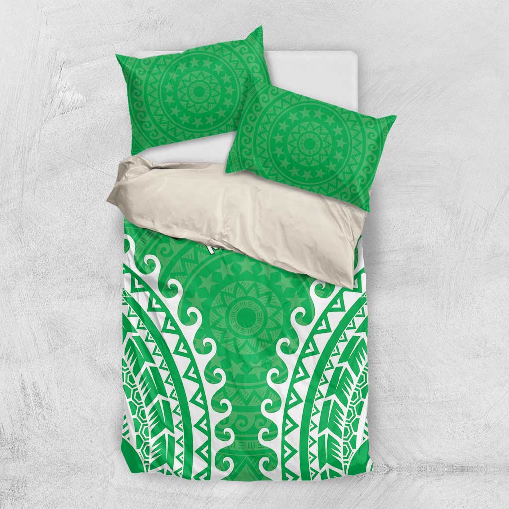 Cook Islands Mitiaro Bedding Set Polynesian Tribal Tattoo LT05 US Twin 172cm x 218cm Green - Polynesian Pride