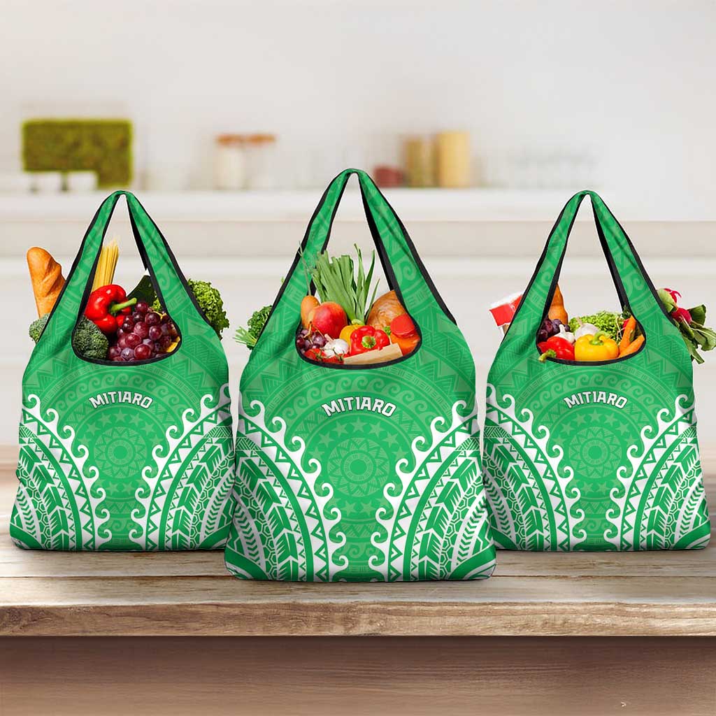 Cook Islands Mitiaro Grocery Bag Polynesian Tribal Tattoo LT05 3-pack One Size Green - Polynesian Pride