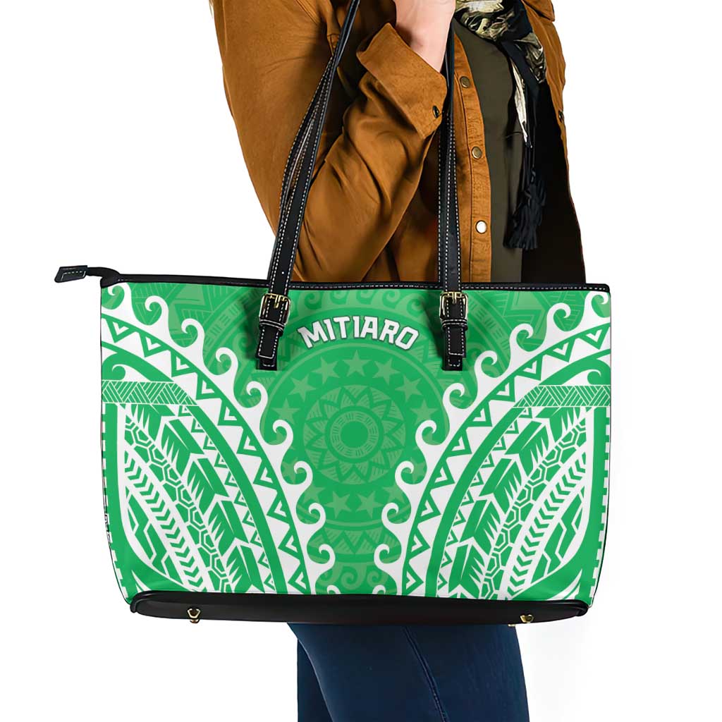 Cook Islands Mitiaro Leather Tote Bag Polynesian Tribal Tattoo LT05 - Polynesian Pride
