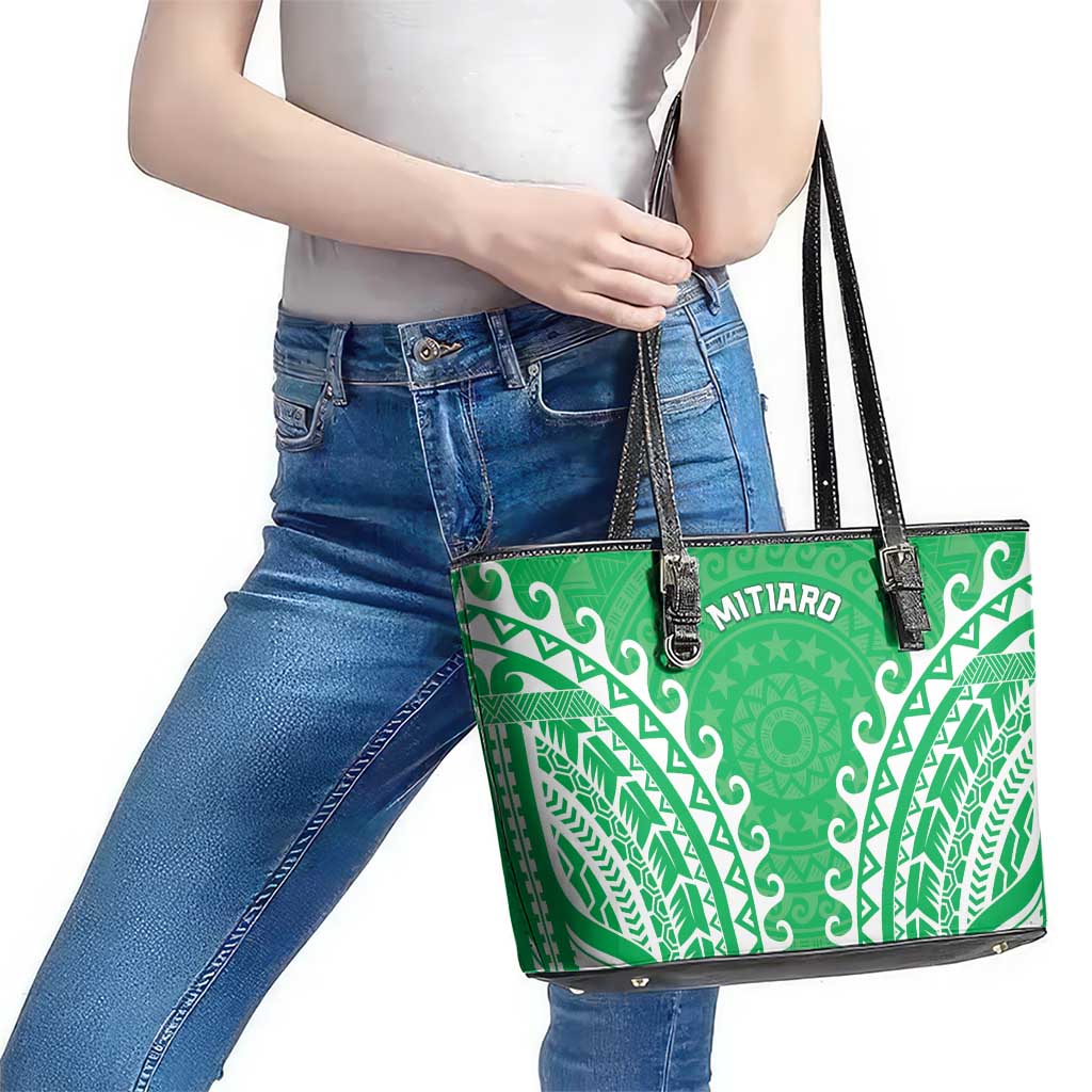 Cook Islands Mitiaro Leather Tote Bag Polynesian Tribal Tattoo LT05 - Polynesian Pride