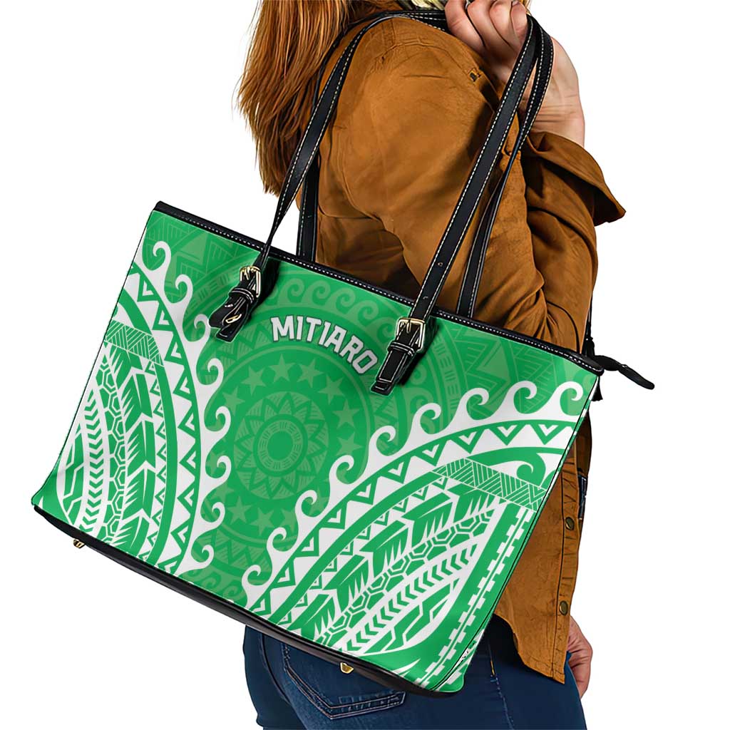 Cook Islands Mitiaro Leather Tote Bag Polynesian Tribal Tattoo LT05 - Polynesian Pride