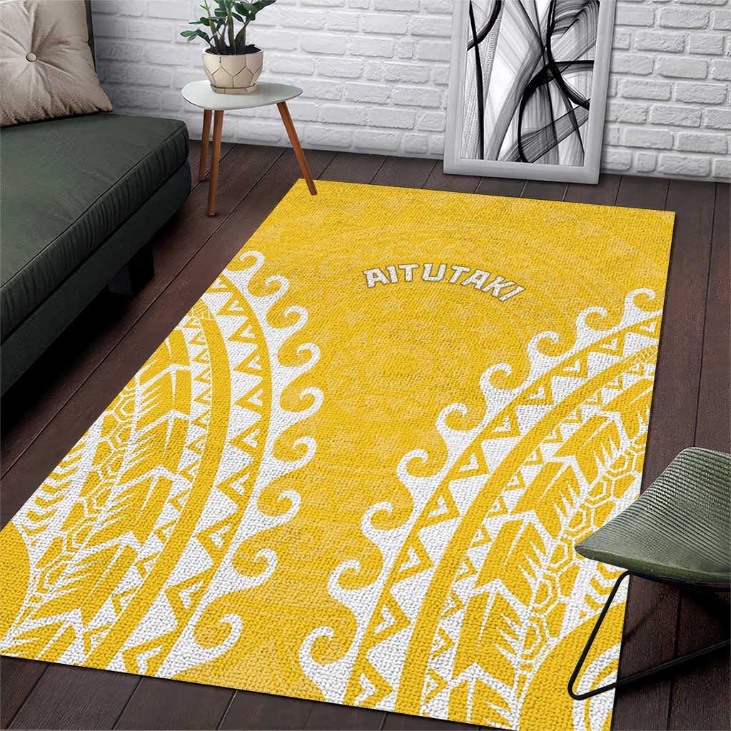 Cook Islands Aitutaki Area Rug Polynesian Tribal Tattoo LT05 Yellow - Polynesian Pride