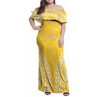 Custom Cook Islands Aitutaki Family Matching Off Shoulder Maxi Dress and Hawaiian Shirt Polynesian Tribal Tattoo