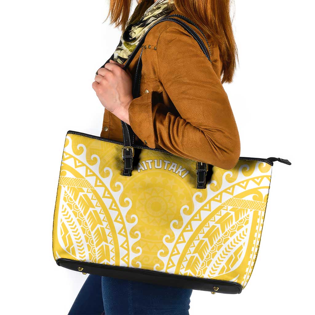 Custom Cook Islands Aitutaki Leather Tote Bag Polynesian Tribal Tattoo