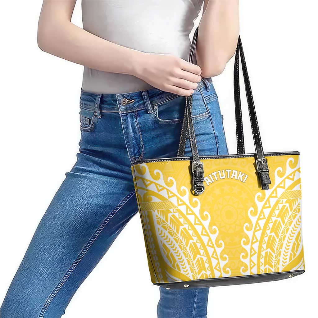 Custom Cook Islands Aitutaki Leather Tote Bag Polynesian Tribal Tattoo