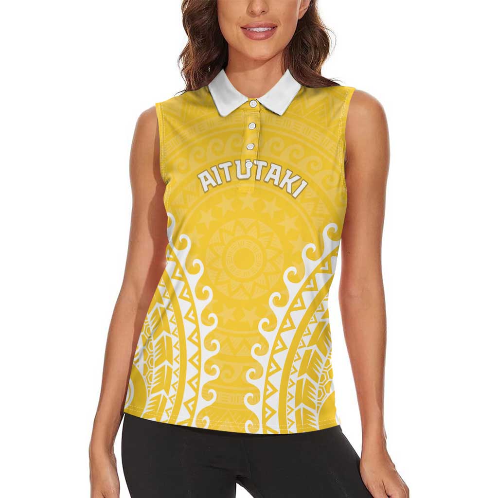 Custom Cook Islands Aitutaki Women Sleeveless Polo Shirt Polynesian Tribal Tattoo