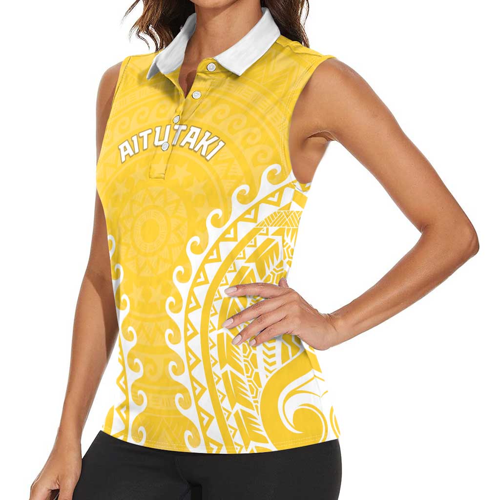 Custom Cook Islands Aitutaki Women Sleeveless Polo Shirt Polynesian Tribal Tattoo