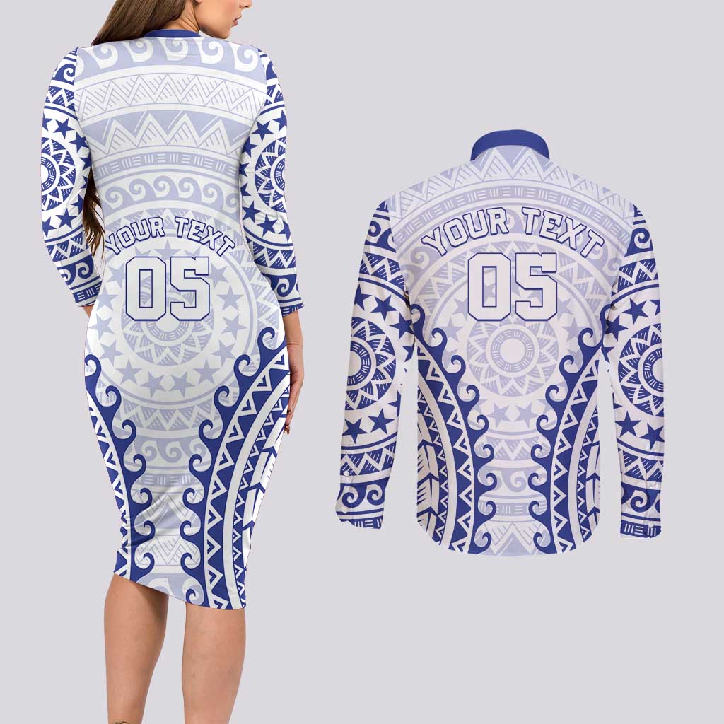 Custom Cook Islands Palmerston Couples Matching Long Sleeve Bodycon Dress and Long Sleeve Button Shirt Polynesian Tribal Tattoo