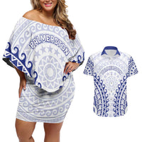 Custom Cook Islands Palmerston Couples Matching Off Shoulder Short Dress and Hawaiian Shirt Polynesian Tribal Tattoo