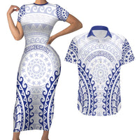 Custom Cook Islands Palmerston Couples Matching Short Sleeve Bodycon Dress and Hawaiian Shirt Polynesian Tribal Tattoo