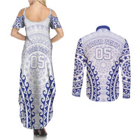 Custom Cook Islands Palmerston Couples Matching Summer Maxi Dress and Long Sleeve Button Shirt Polynesian Tribal Tattoo