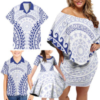 Custom Cook Islands Palmerston Family Matching Off Shoulder Short Dress and Hawaiian Shirt Polynesian Tribal Tattoo