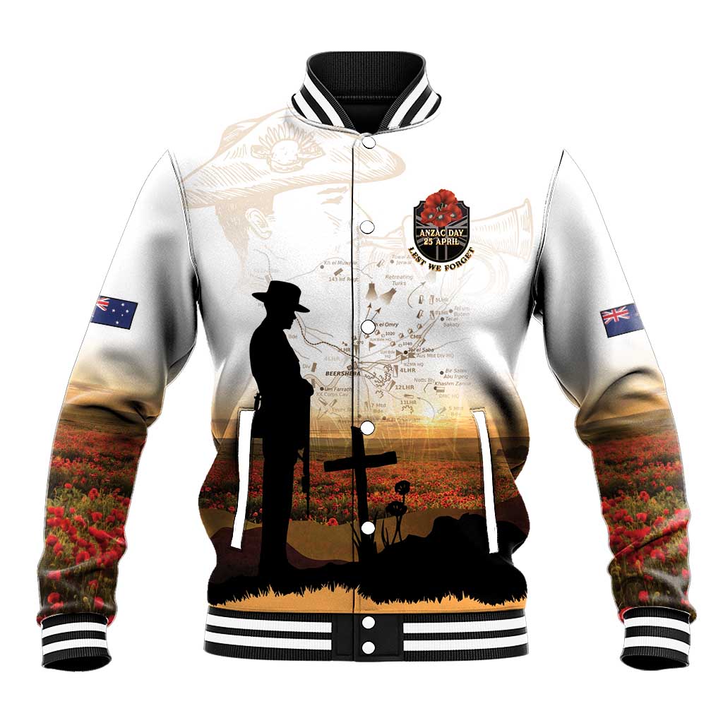 Australia And New Zealand ANZAC Day Baseball Jacket Battle Of Beersheba LT05 Unisex Beige - Polynesian Pride