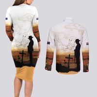 Australia And New Zealand ANZAC Day Couples Matching Long Sleeve Bodycon Dress and Long Sleeve Button Shirt Battle Of Beersheba LT05 - Polynesian Pride