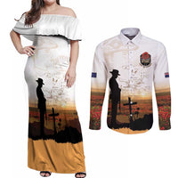 Australia And New Zealand ANZAC Day Couples Matching Off Shoulder Maxi Dress and Long Sleeve Button Shirt Battle Of Beersheba LT05 Beige - Polynesian Pride