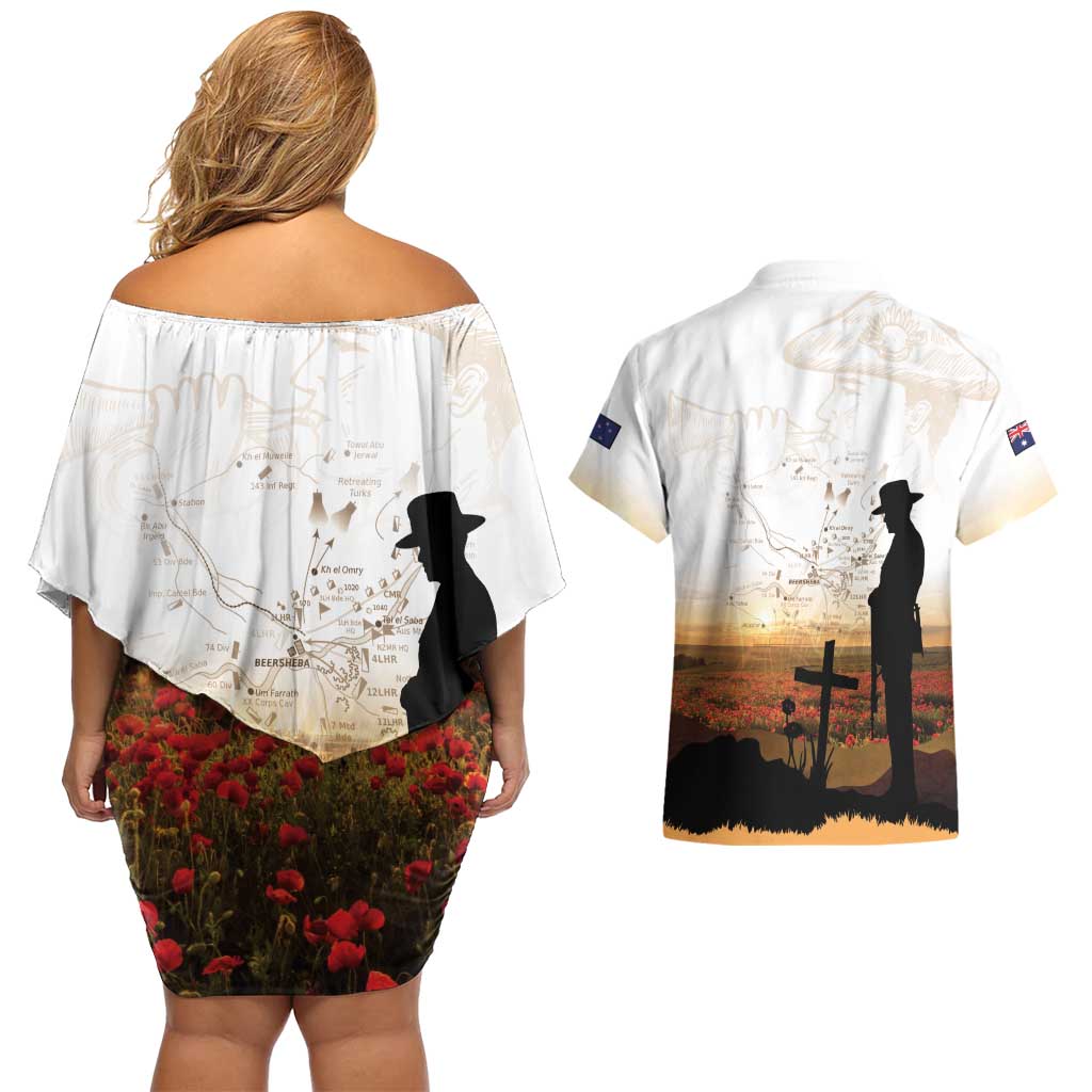 Australia And New Zealand ANZAC Day Couples Matching Off Shoulder Short Dress and Hawaiian Shirt Battle Of Beersheba LT05 - Polynesian Pride
