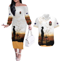Australia And New Zealand ANZAC Day Couples Matching Off The Shoulder Long Sleeve Dress and Hawaiian Shirt Battle Of Beersheba LT05 Beige - Polynesian Pride