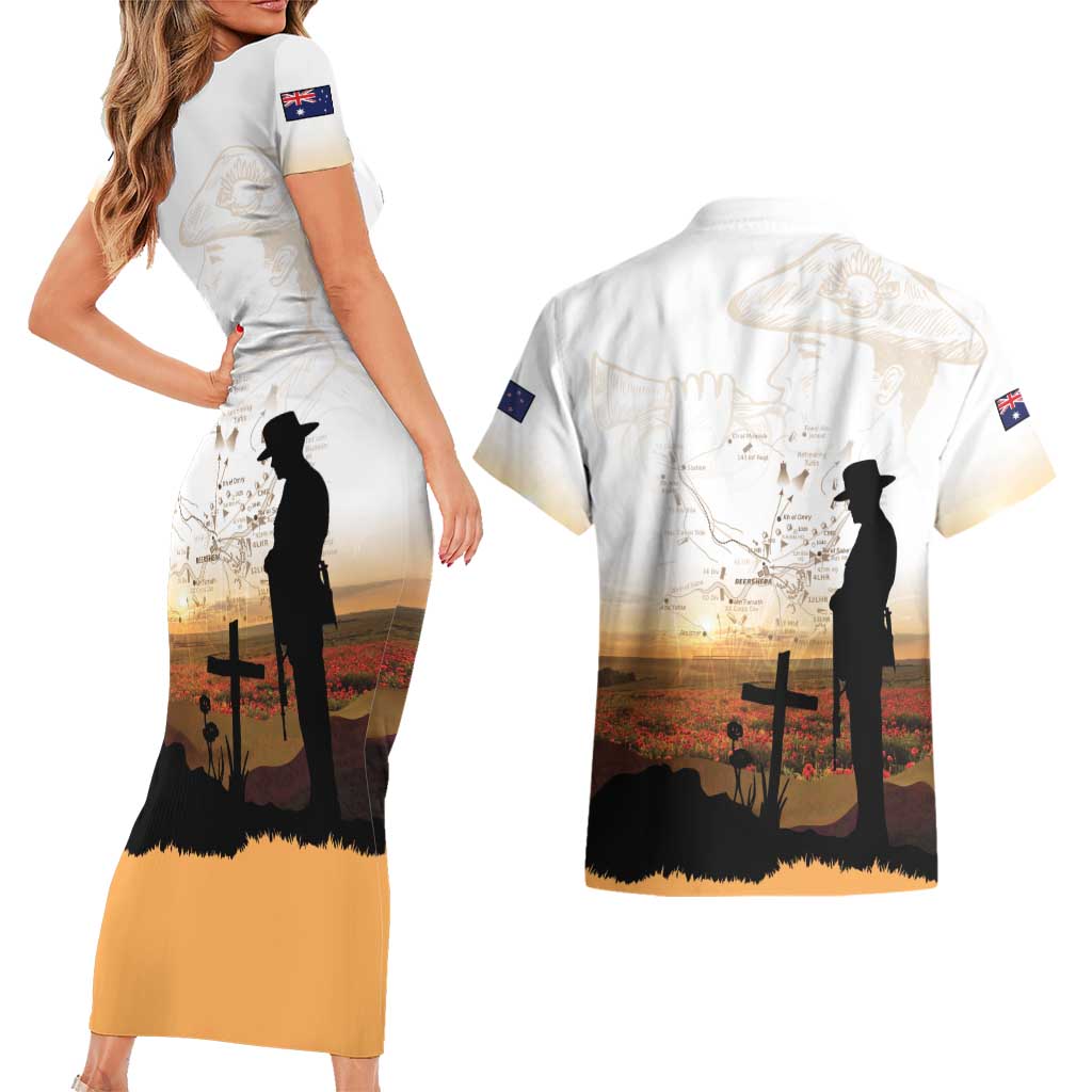 Australia And New Zealand ANZAC Day Couples Matching Short Sleeve Bodycon Dress and Hawaiian Shirt Battle Of Beersheba LT05 - Polynesian Pride