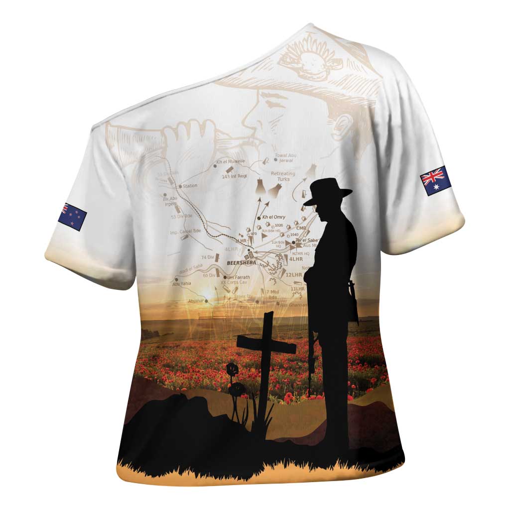 Australia And New Zealand ANZAC Day Cross Shoulder Shirt Battle Of Beersheba LT05 - Polynesian Pride