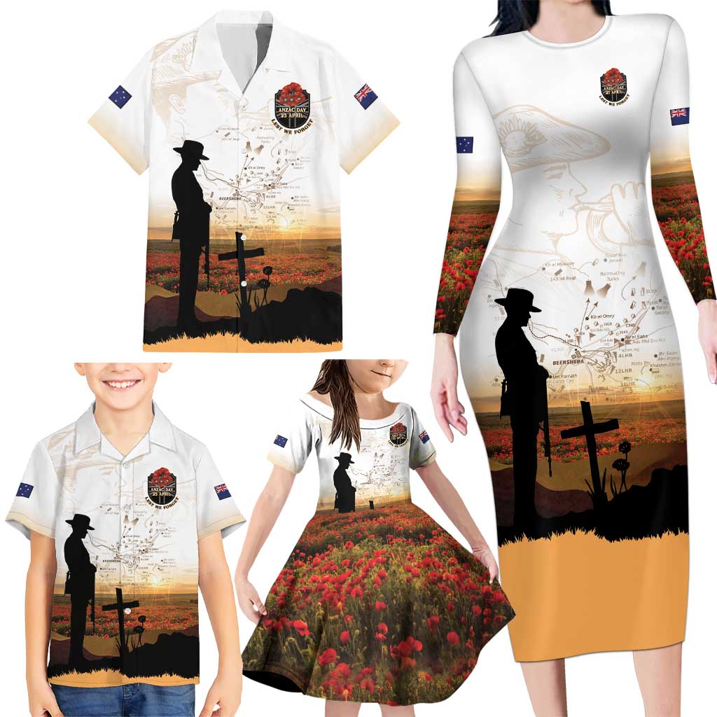 Australia And New Zealand ANZAC Day Family Matching Long Sleeve Bodycon Dress and Hawaiian Shirt Battle Of Beersheba LT05 - Polynesian Pride