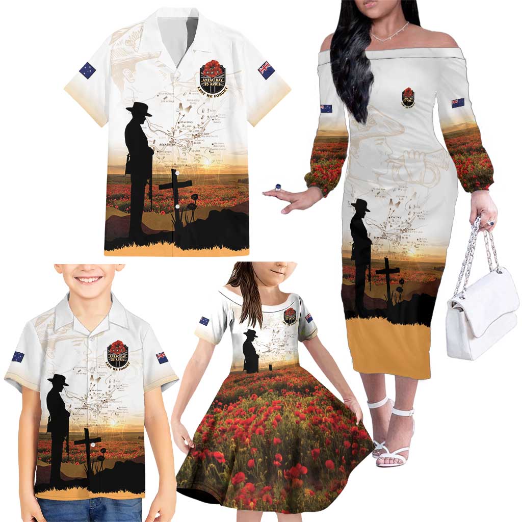 Australia And New Zealand ANZAC Day Family Matching Off The Shoulder Long Sleeve Dress and Hawaiian Shirt Battle Of Beersheba LT05 - Polynesian Pride