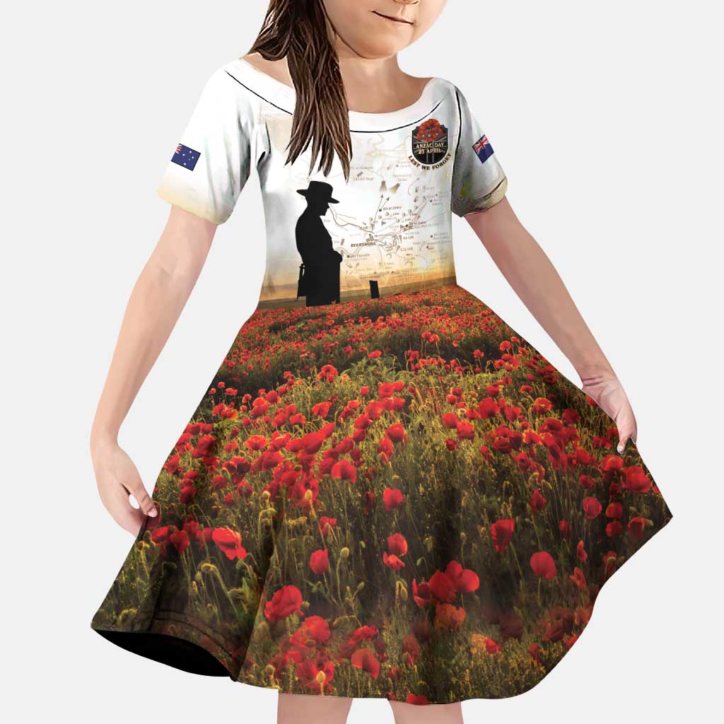 Australia And New Zealand ANZAC Day Family Matching Off Shoulder Short Dress and Hawaiian Shirt Battle Of Beersheba LT05 Daughter's Dress Beige - Polynesian Pride