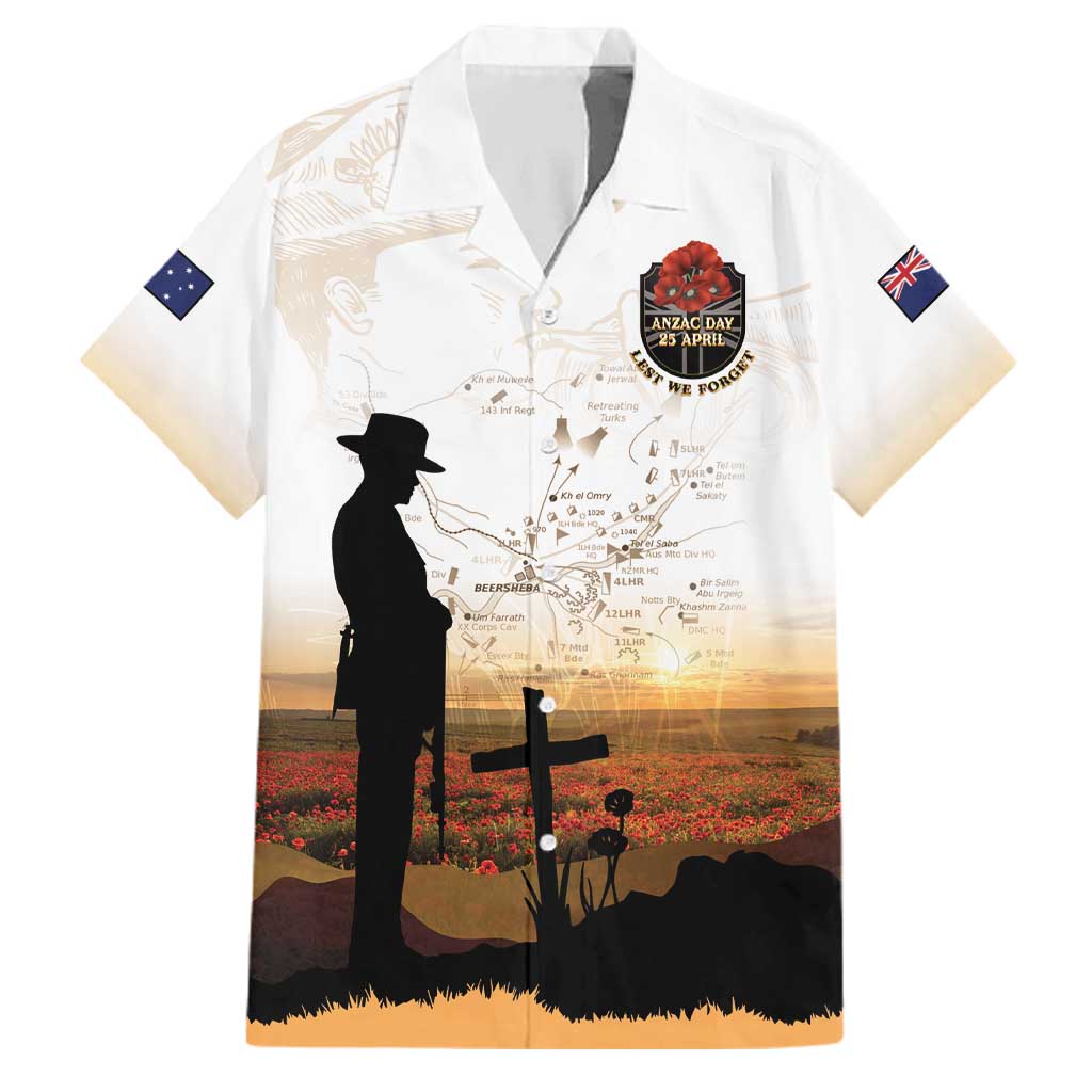 Australia And New Zealand ANZAC Day Family Matching Off Shoulder Short Dress and Hawaiian Shirt Battle Of Beersheba LT05 Dad's Shirt - Short Sleeve Beige - Polynesian Pride