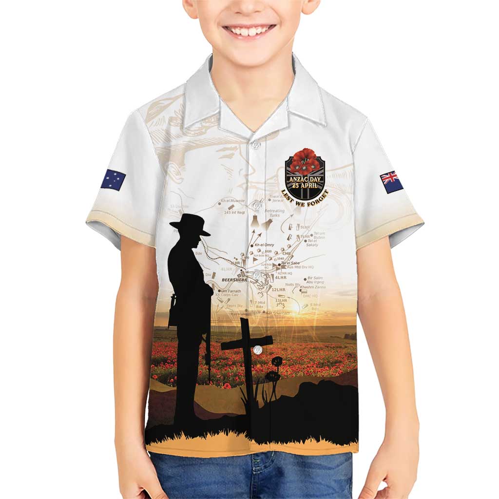 Australia And New Zealand ANZAC Day Family Matching Puletasi and Hawaiian Shirt Battle Of Beersheba LT05 Son's Shirt Beige - Polynesian Pride